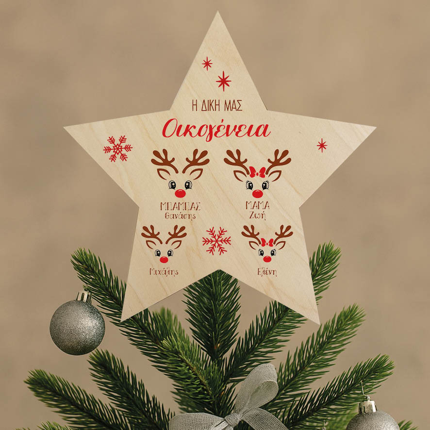 Ξύλινη Κορυφή Δέντρου με Ονόματα Οικογένειας “Τάρανδοι”