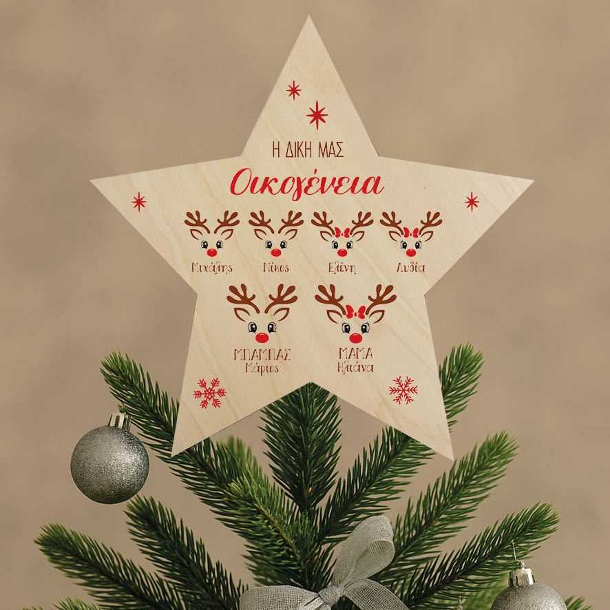 Ξύλινη Κορυφή Δέντρου με Ονόματα Οικογένειας “Τάρανδοι”