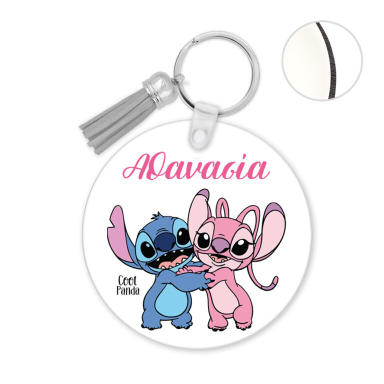 Μπρελόκ ξύλινο “Stitch & Angel”