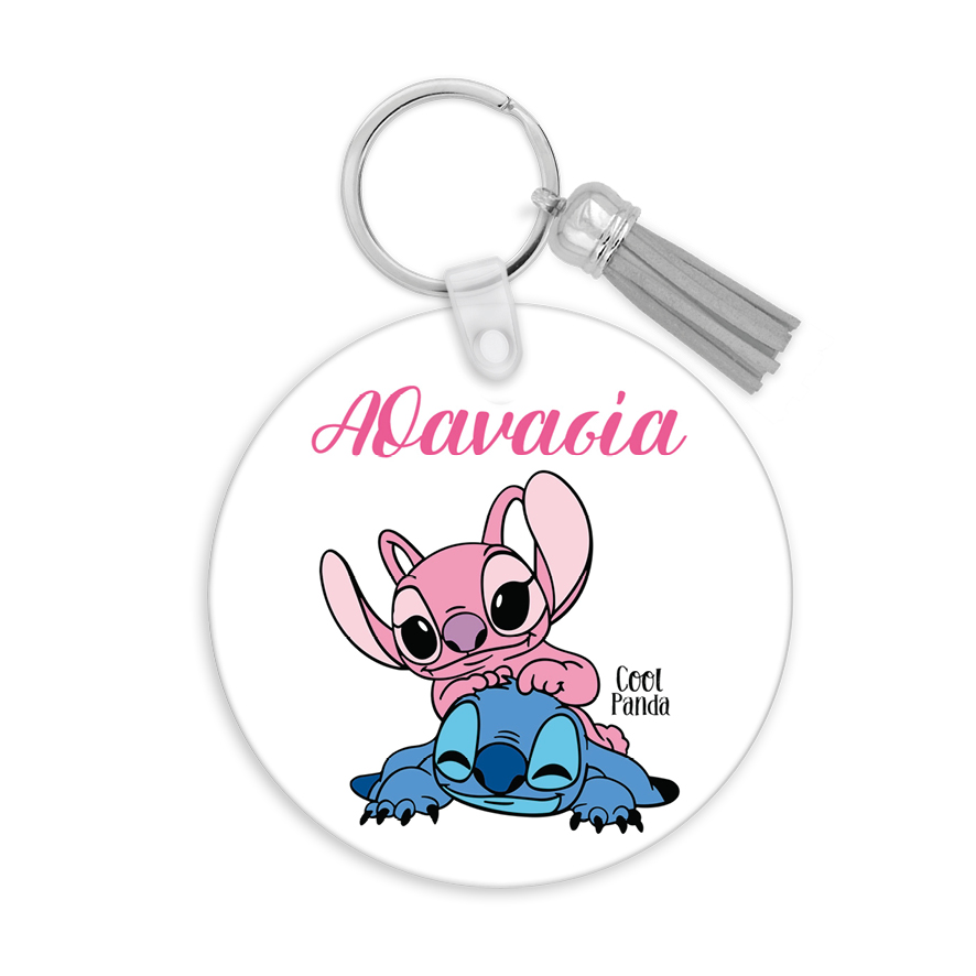 Μπρελόκ ξύλινο “Stitch & Angel”