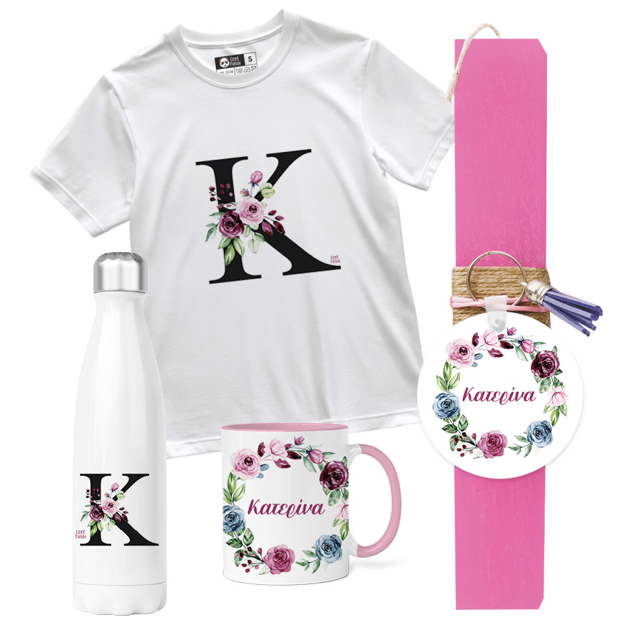 Λαμπάδα “Floral μονόγραμμα ροζ”
