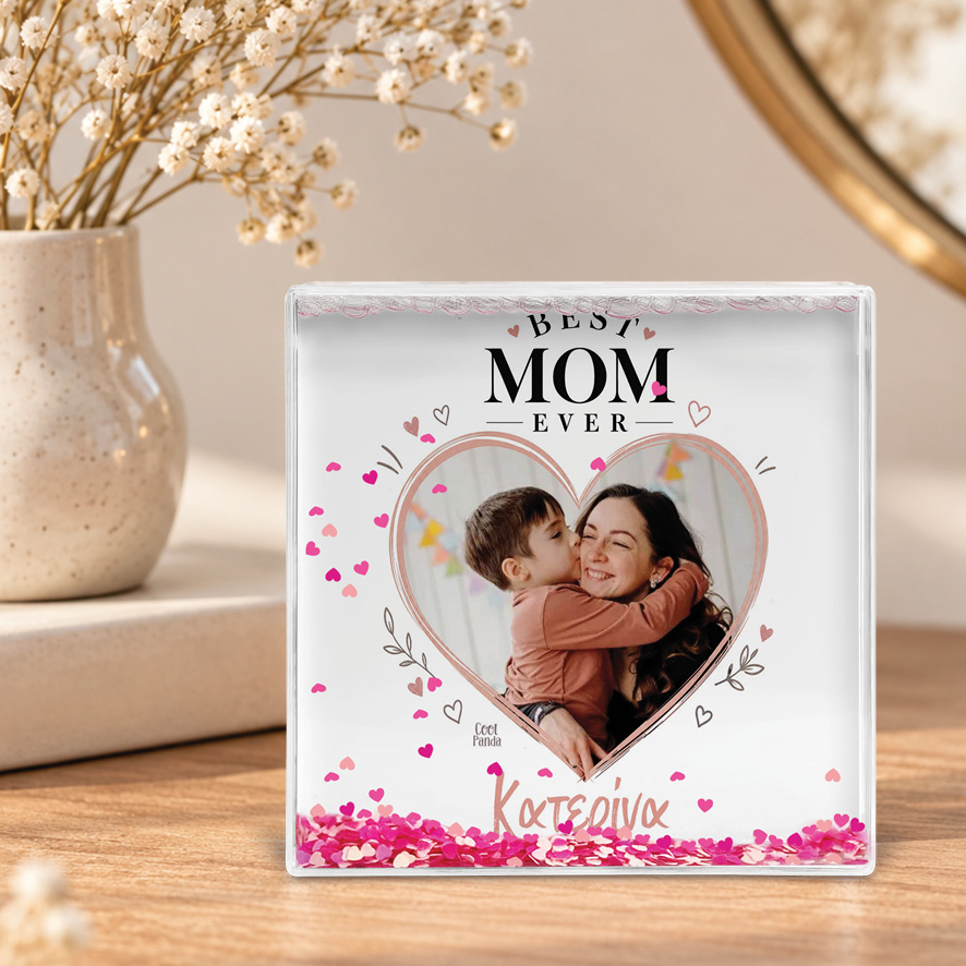 Κορνίζα Glitter “Καρδιά με Φωτογραφία – Best Mom”