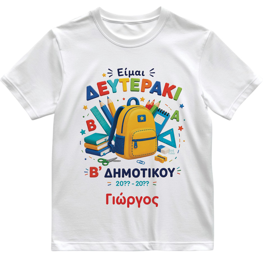 T-shirt Πρώτη Μέρα στο Σχολείο με Όνομα “Πρωτάκι – Δευτεράκι Τσάντα Αγόρι”