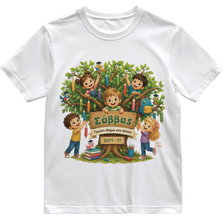 T-shirt Πρώτη Μέρα στο Σχολείο με Όνομα “Δέντρο με Μολύβια – Αγόρι”