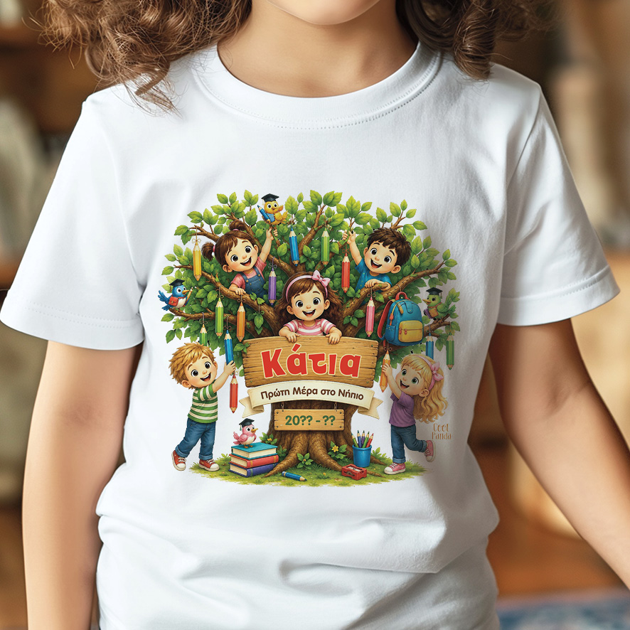 T-shirt Πρώτη Μέρα στο Σχολείο με Όνομα “Δέντρο με Μολύβια – Κορίτσι”