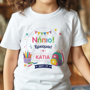 T-shirt Πρώτη Μέρα στο Σχολείο με Όνομα “Τσάντα – Κορίτσι”
