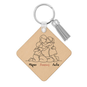 Ξύλινο Μπρελόκ για τη Μαμά “Σκίτσο Μαμά και Παιδιά”