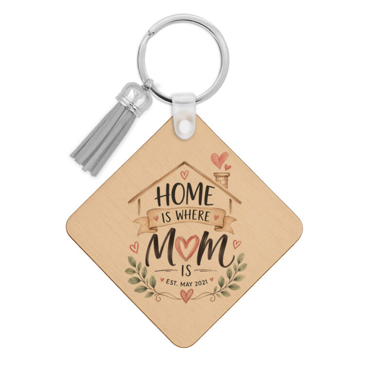 Ξύλινο Μπρελόκ για τη Μαμά “Home Is Where Mom Is”