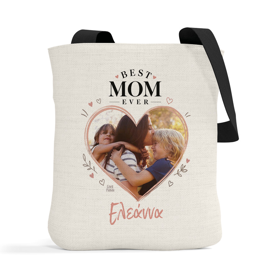 Λινή Τσάντα “Καρδιά με Φωτογραφία – Best Mom”