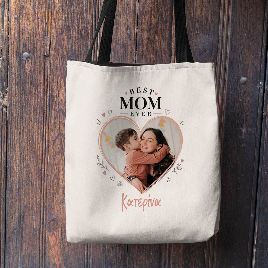 Λινή Τσάντα “Καρδιά με Φωτογραφία – Best Mom”